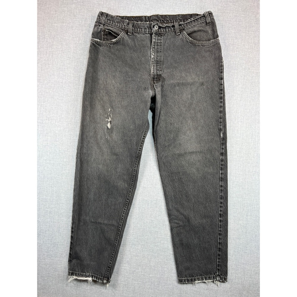 VTG 90s Levis 550 Relaxed Fit Jeans Men 38x30 Distressed Charcoal Faded USA Made